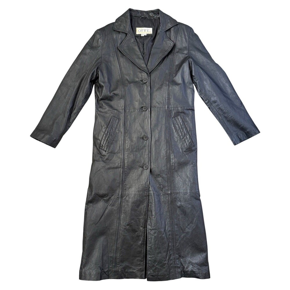 Comint  Apparel Group Black Genuine Leather Long Trench Coat Women’s Size M